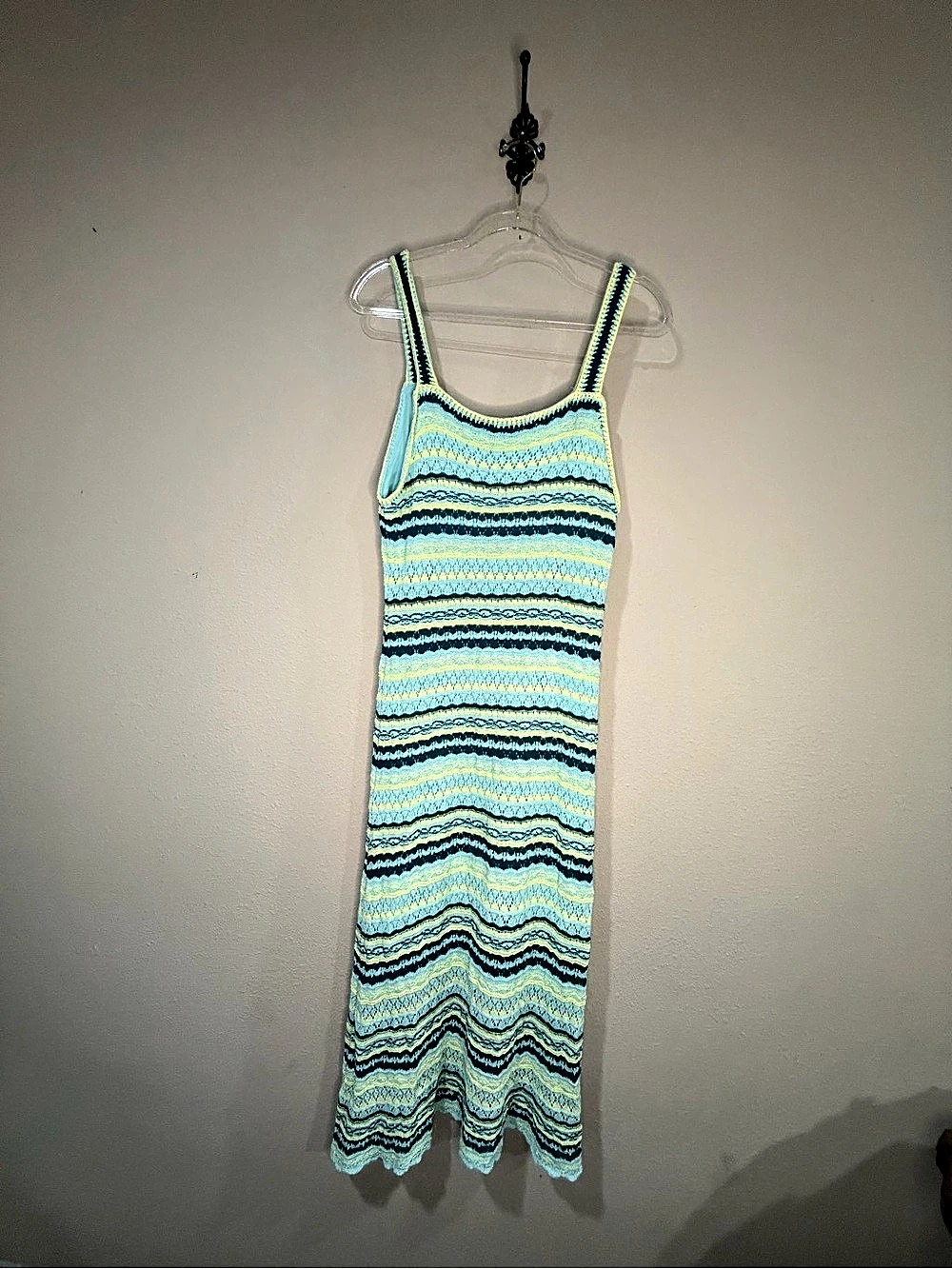 Jessica Simpson Crochet Midi Dress Blue & Green Size Large Like New